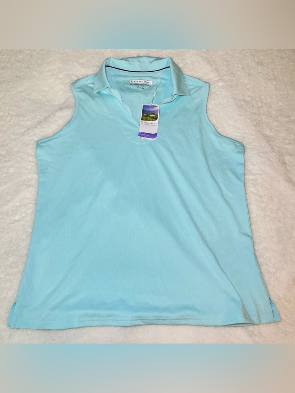 Pebble Beach Sleeveless Polo Tank Top - Light Aqua